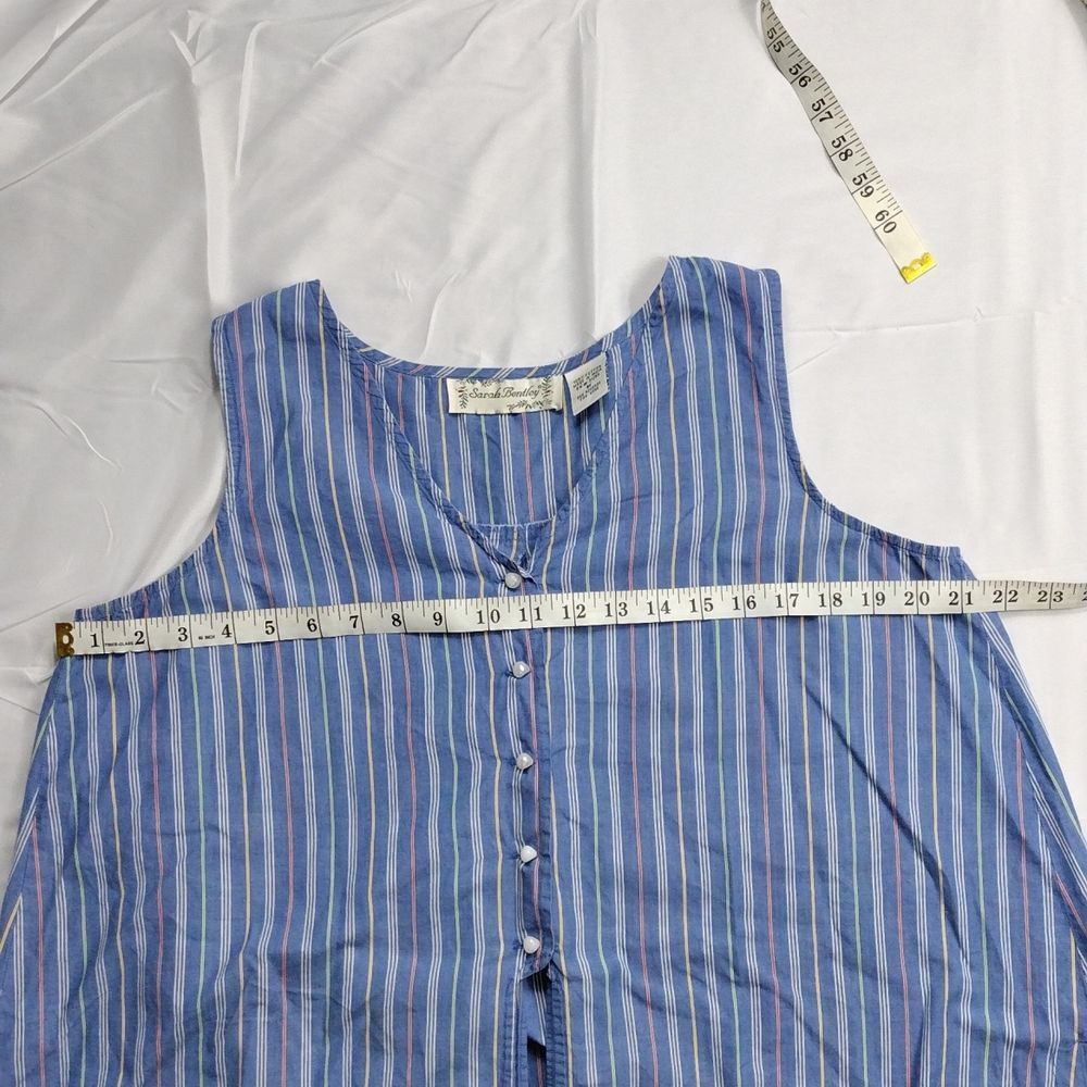 Sarah Bentley Vintage Striped Pearl Button Pleated Back Sleeveless Top - Picture 6 of 15